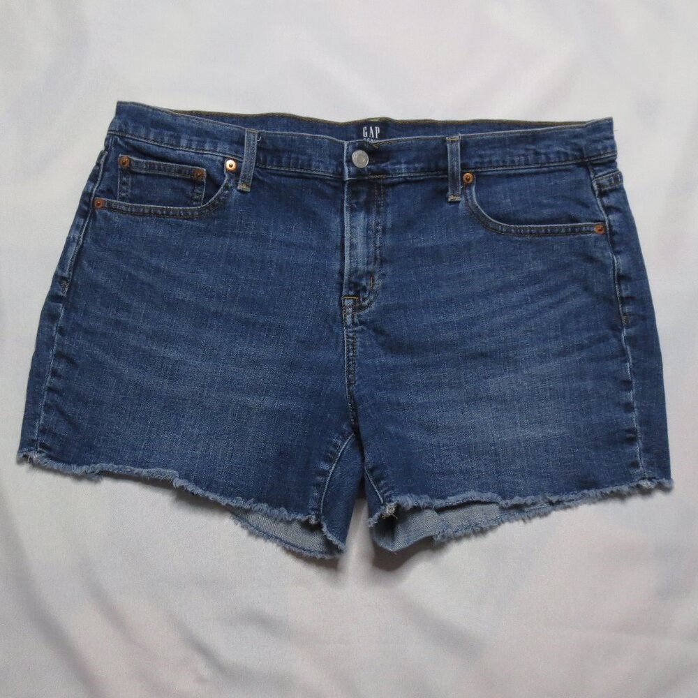 GAP womens SHORTS blue DENIM jean MID-RISE boho FRAYED summer SIZE 16 or 37 INCH